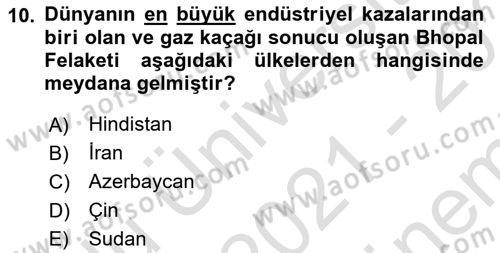 Afet Yönetimi 2 Dersi 2021 - 2022 Yılı (Final) Dönem Sonu Sınav Soruları 10. Soru