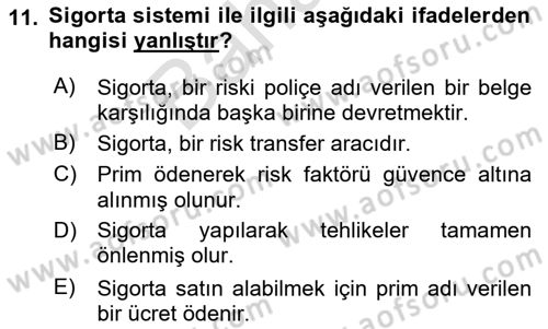 Afet Yönetimi 2 Dersi 2021 - 2022 Yılı (Final) Dönem Sonu Sınav Soruları 11. Soru