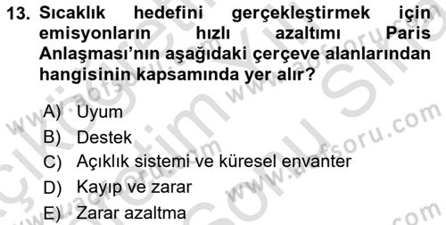 Afet Yönetimi 2 Dersi 2021 - 2022 Yılı (Final) Dönem Sonu Sınav Soruları 13. Soru