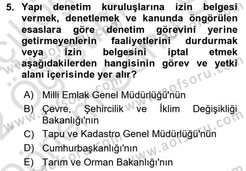 Afet Yönetimi 2 Dersi 2021 - 2022 Yılı (Final) Dönem Sonu Sınav Soruları 5. Soru