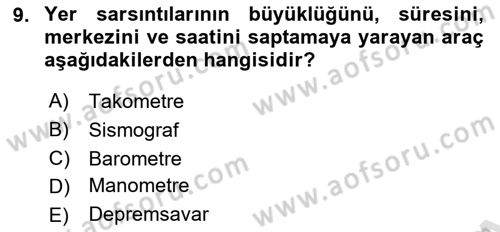Afet Yönetimi 2 Dersi 2021 - 2022 Yılı (Final) Dönem Sonu Sınav Soruları 9. Soru