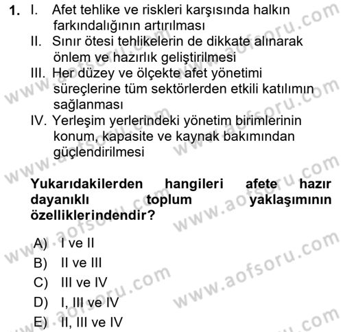 Afet Yönetimi 2 Dersi 2021 - 2022 Yılı Yaz Okulu Sınav Soruları 1. Soru