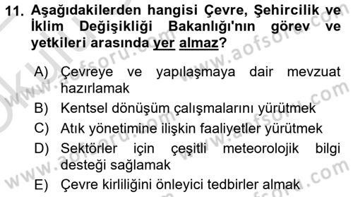 Afet Yönetimi 2 Dersi 2021 - 2022 Yılı Yaz Okulu Sınav Soruları 11. Soru