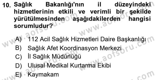 Afet Yönetimi 2 Dersi 2022 - 2023 Yılı Yaz Okulu Sınav Soruları 10. Soru