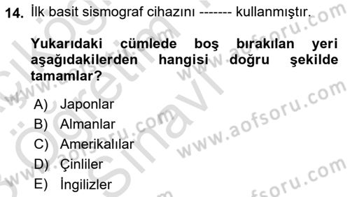 Afet Yönetimi 2 Dersi 2022 - 2023 Yılı Yaz Okulu Sınav Soruları 14. Soru