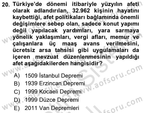 Afet Yönetimi 2 Dersi 2022 - 2023 Yılı Yaz Okulu Sınav Soruları 20. Soru