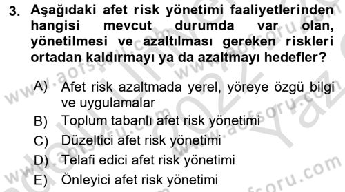 Afet Yönetimi 2 Dersi 2022 - 2023 Yılı Yaz Okulu Sınav Soruları 3. Soru