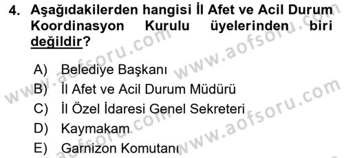 Afet Yönetimi 2 Dersi 2022 - 2023 Yılı Yaz Okulu Sınav Soruları 4. Soru