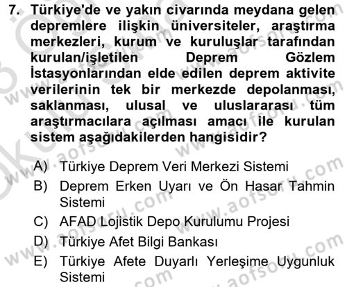 Afet Yönetimi 2 Dersi 2022 - 2023 Yılı Yaz Okulu Sınav Soruları 7. Soru