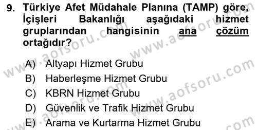 Afet Yönetimi 2 Dersi 2022 - 2023 Yılı Yaz Okulu Sınav Soruları 9. Soru
