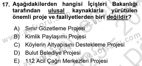 Afet Yönetimi 2 Dersi 2023 - 2024 Yılı (Vize) Ara Sınav Soruları 17. Soru