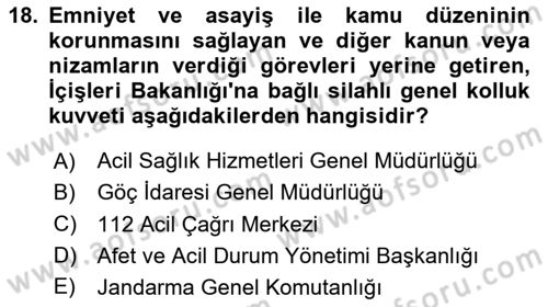 Afet Yönetimi 2 Dersi 2023 - 2024 Yılı (Vize) Ara Sınav Soruları 18. Soru