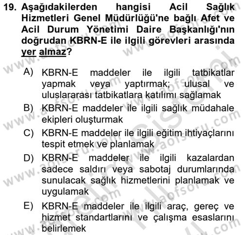 Afet Yönetimi 2 Dersi 2023 - 2024 Yılı (Vize) Ara Sınav Soruları 19. Soru