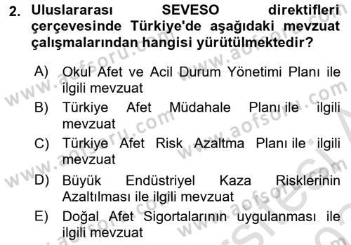 Afet Yönetimi 2 Dersi 2023 - 2024 Yılı (Final) Dönem Sonu Sınav Soruları 2. Soru