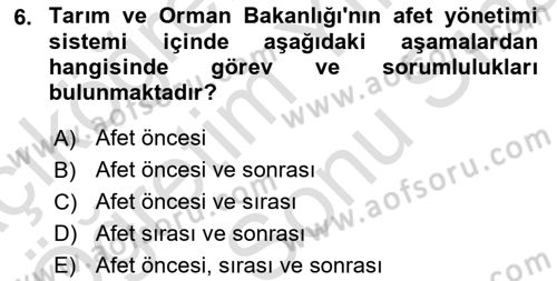 Afet Yönetimi 2 Dersi 2023 - 2024 Yılı (Final) Dönem Sonu Sınav Soruları 6. Soru