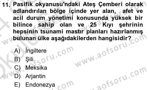 Afet Yönetimi 2 Dersi 2023 - 2024 Yılı Yaz Okulu Sınav Soruları 11. Soru