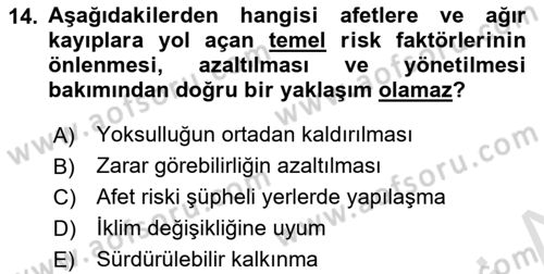 Afet Yönetimi 2 Dersi 2023 - 2024 Yılı Yaz Okulu Sınav Soruları 14. Soru
