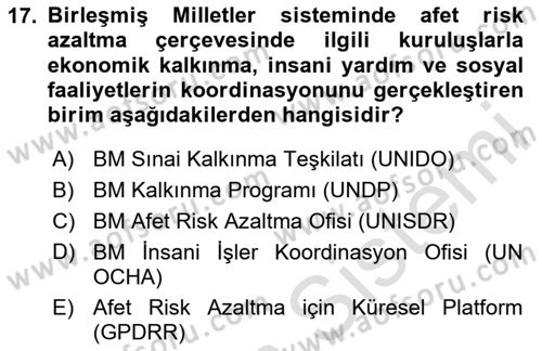Afet Yönetimi 2 Dersi 2023 - 2024 Yılı Yaz Okulu Sınav Soruları 17. Soru