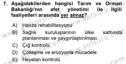 Afet Yönetimi 2 Dersi 2023 - 2024 Yılı Yaz Okulu Sınav Soruları 7. Soru