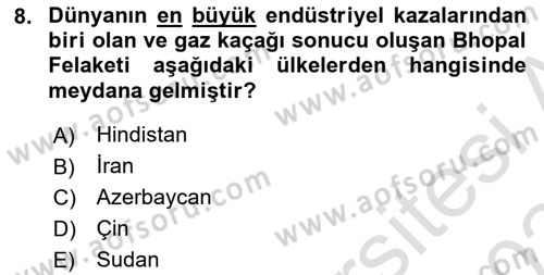 Afet Yönetimi 2 Dersi 2023 - 2024 Yılı Yaz Okulu Sınav Soruları 8. Soru