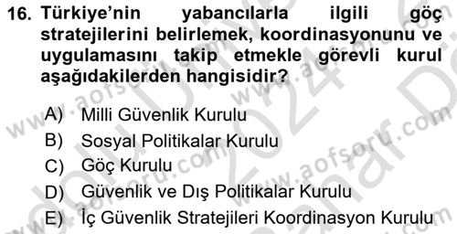 Afet Yönetimi 2 Dersi 2024 - 2025 Yılı (Vize) Ara Sınav Soruları 16. Soru
