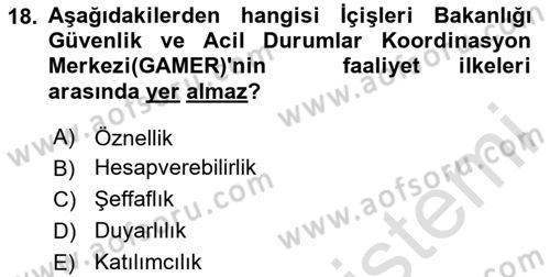 Afet Yönetimi 2 Dersi 2024 - 2025 Yılı (Vize) Ara Sınav Soruları 18. Soru