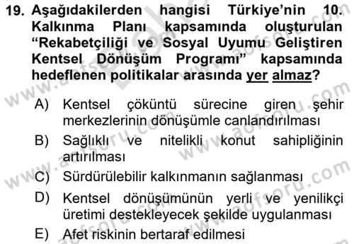 Afet Yönetimi 2 Dersi 2024 - 2025 Yılı (Final) Dönem Sonu Sınav Soruları 19. Soru