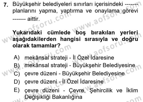 Afet Yönetimi 2 Dersi 2024 - 2025 Yılı (Final) Dönem Sonu Sınav Soruları 7. Soru