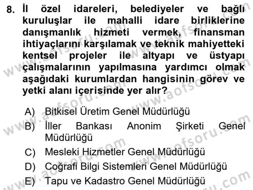 Afet Yönetimi 2 Dersi 2024 - 2025 Yılı (Final) Dönem Sonu Sınav Soruları 8. Soru