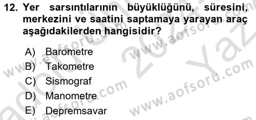 Afet Yönetimi 2 Dersi 2024 - 2025 Yılı Yaz Okulu Sınav Soruları 12. Soru