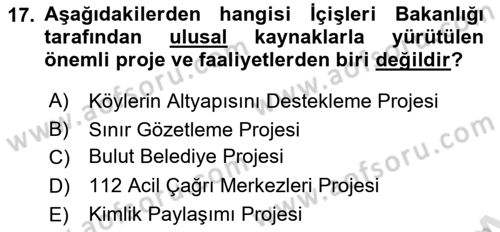 Afet Yönetimi 2 Dersi 2025 - 2026 Yılı (Vize) Ara Sınav Soruları 17. Soru