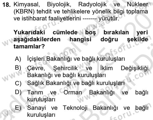 Afet Yönetimi 2 Dersi 2025 - 2026 Yılı (Vize) Ara Sınav Soruları 18. Soru