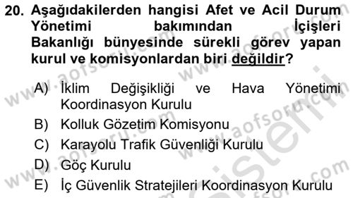 Afet Yönetimi 2 Dersi 2025 - 2026 Yılı (Vize) Ara Sınav Soruları 20. Soru