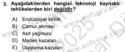 Afet Yönetimi 2 Dersi 2025 - 2026 Yılı (Vize) Ara Sınav Soruları 3. Soru