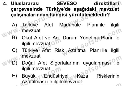 Afet Yönetimi 2 Dersi 2025 - 2026 Yılı (Vize) Ara Sınav Soruları 4. Soru