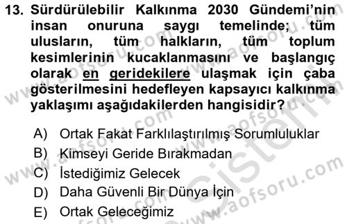 Afet Yönetimi 2 Dersi 2025 - 2026 Yılı (Final) Dönem Sonu Sınav Soruları 13. Soru
