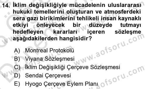 Afet Yönetimi 2 Dersi 2025 - 2026 Yılı (Final) Dönem Sonu Sınav Soruları 14. Soru