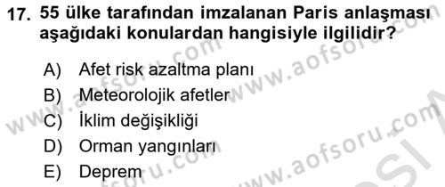 Afet Yönetimi 2 Dersi 2025 - 2026 Yılı (Final) Dönem Sonu Sınav Soruları 17. Soru