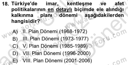 Afet Yönetimi 2 Dersi 2025 - 2026 Yılı (Final) Dönem Sonu Sınav Soruları 18. Soru
