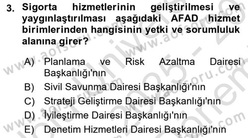 Afet Yönetimi 2 Dersi 2025 - 2026 Yılı (Final) Dönem Sonu Sınav Soruları 3. Soru