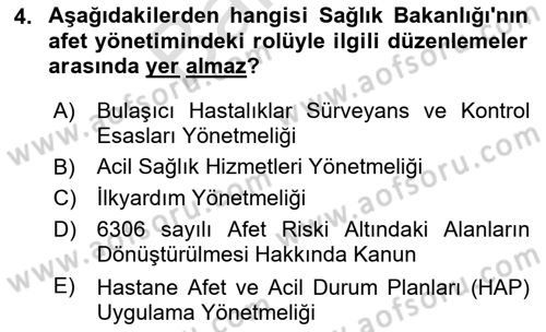 Afet Yönetimi 2 Dersi 2025 - 2026 Yılı (Final) Dönem Sonu Sınav Soruları 4. Soru