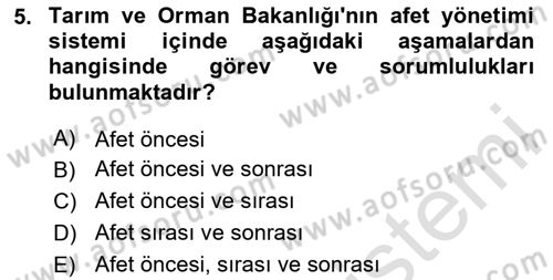 Afet Yönetimi 2 Dersi 2025 - 2026 Yılı (Final) Dönem Sonu Sınav Soruları 5. Soru
