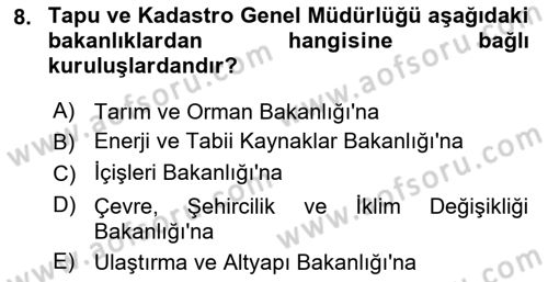 Afet Yönetimi 2 Dersi 2025 - 2026 Yılı (Final) Dönem Sonu Sınav Soruları 8. Soru