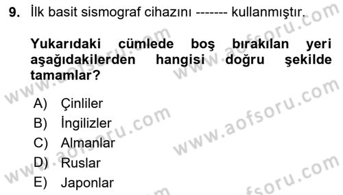 Afet Yönetimi 2 Dersi 2025 - 2026 Yılı (Final) Dönem Sonu Sınav Soruları 9. Soru