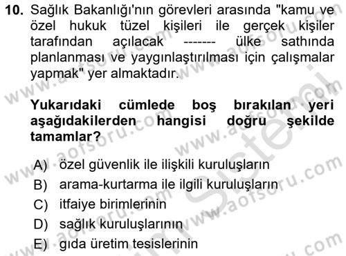 Afet Yönetimi 2 Dersi 2025 - 2026 Yılı Yaz Okulu Sınav Soruları 10. Soru