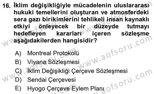 Afet Yönetimi 2 Dersi 2025 - 2026 Yılı Yaz Okulu Sınav Soruları 16. Soru