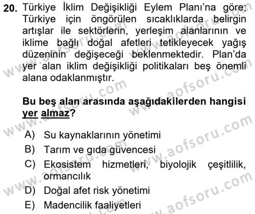 Afet Yönetimi 2 Dersi 2025 - 2026 Yılı Yaz Okulu Sınav Soruları 20. Soru
