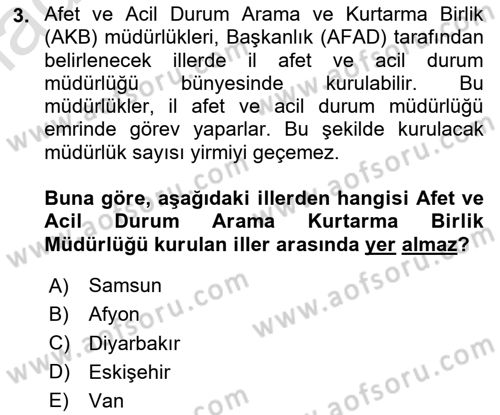 Afet Yönetimi 2 Dersi 2025 - 2026 Yılı Yaz Okulu Sınav Soruları 3. Soru