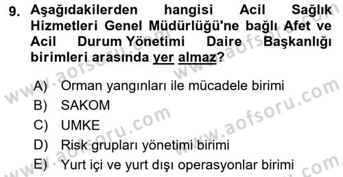 Afet Yönetimi 2 Dersi 2025 - 2026 Yılı Yaz Okulu Sınav Soruları 9. Soru