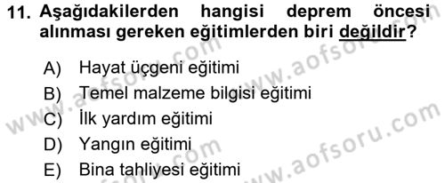 Arama Kurtarma Bilgisi ve Etik Değerler Dersi Ara Sınavı Deneme Sınav Soruları 11. Soru